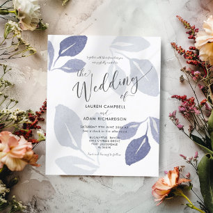 Papier Faire-part de mariage bleu poussiéreux feuillage b