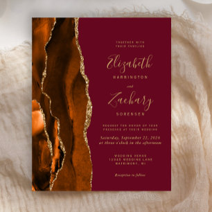 Papier Faire-part de mariage bordeaux agate orange brûlé 