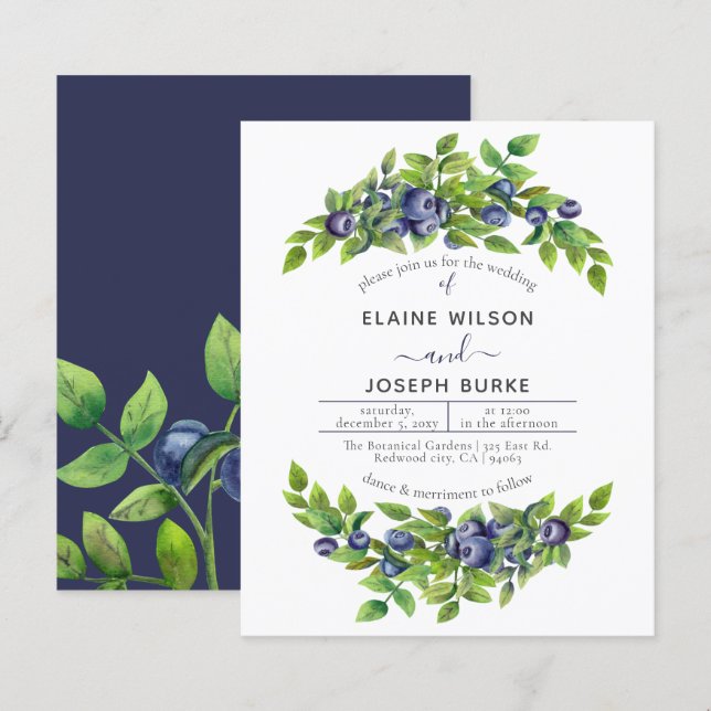 Papier Faire-part de mariage botanique des bleuets budgét (Devant / Derrière)
