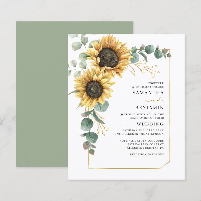Papier Faire-part de mariage botanique tournesol floral s (Devant / Derrière)