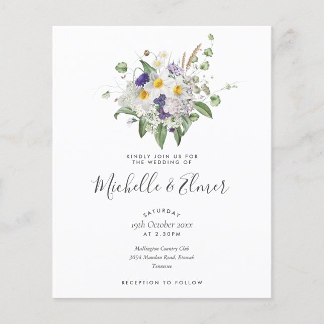 Papier Faire-Part de Mariage Bouquet de Fleurs Sauvages d (Devant)