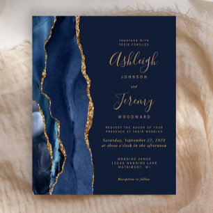 Papier Faire-part de mariage Budget bleu marine agate or