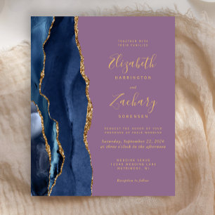 Papier Faire-part de mariage Budget Bleu Nuit Agate Mauve