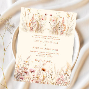 Papier faire-part de mariage budget boho crème fleur sauv