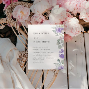 Papier Faire-part de mariage Budget Boho Violet Eucalyptu