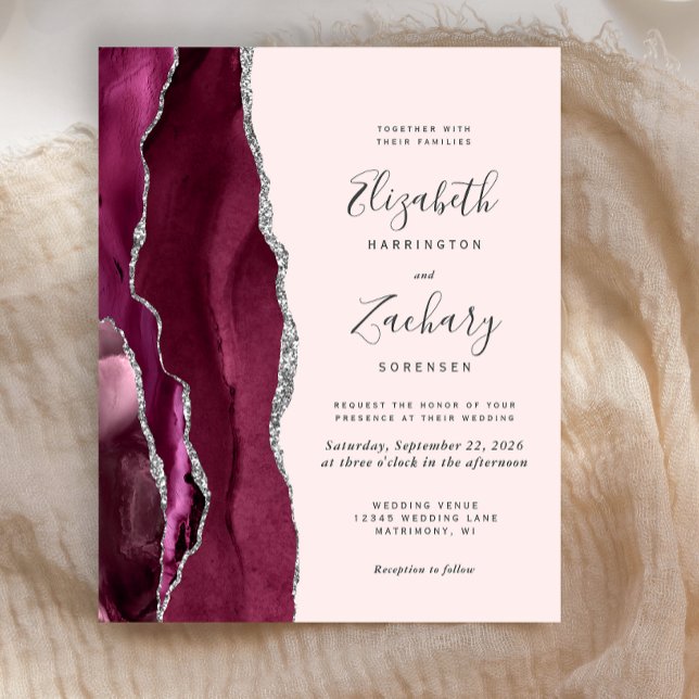 Papier Faire-part de mariage Budget Bourgogne Agate Blush (Créateur téléchargé)