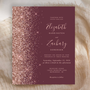 Papier Faire-Part de Mariage Budget Bourgogne Foncé Or Ro