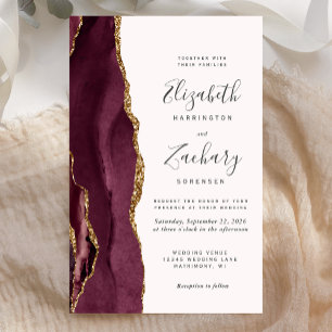 Papier Faire-part de mariage Budget Bourgogne Gold Agate
