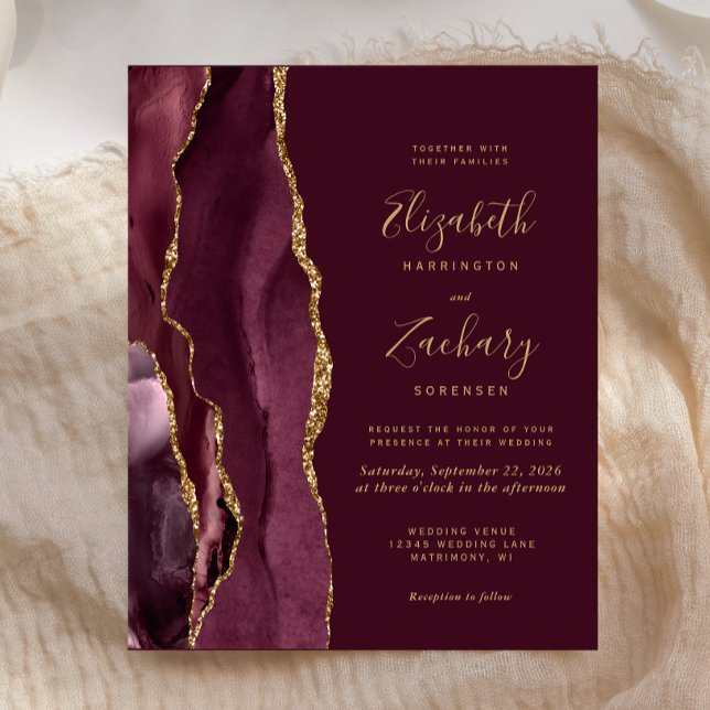 Papier Faire-part de mariage Budget Bourgogne Rouge Or Ag (Créateur téléchargé)