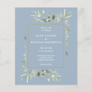 Papier Faire-part de mariage Budget Dusty Blue Greenery