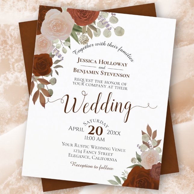 Papier Faire-part de mariage BUDGET Floral Orange rouille (Créateur téléchargé)