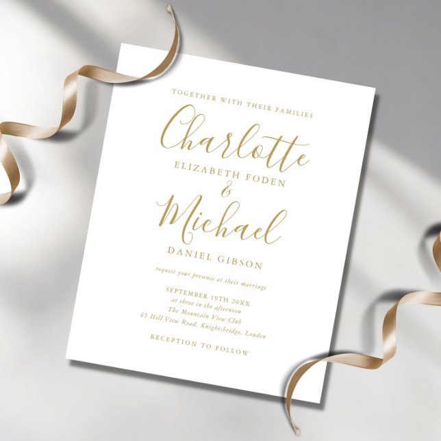 Papier Faire-part de mariage Budget Gold Script (Créateur téléchargé)
