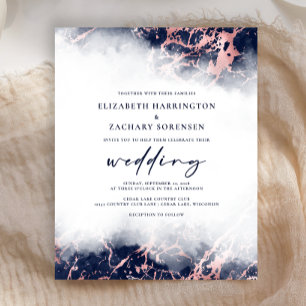 Papier Faire-part de mariage Budget Marbre Bleu Nuit Or R