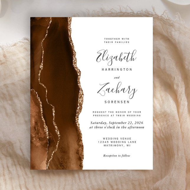 Papier Faire-part de mariage Budget Marron Mocha Agate Or (Créateur téléchargé)