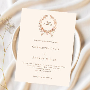 Papier Faire-part de mariage budget monogramme de crête b