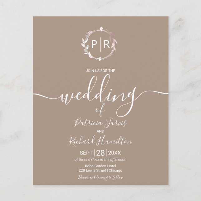 Papier Faire-part de mariage budget monogramme grullo (Devant)