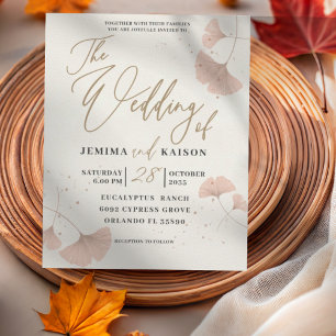 Papier Faire-part de mariage Budget Or & Terracotta Ginkg