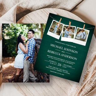 Papier Faire-part de mariage budget photo bois vert rusti