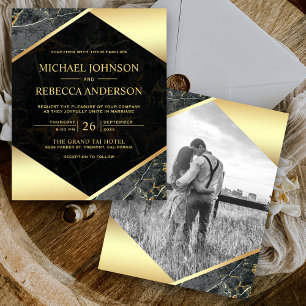 Papier Faire-part de mariage budget photo marbre gris