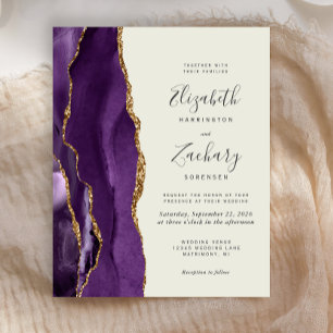 Papier Faire-part de mariage Budget Purple Gold Agate Ivo