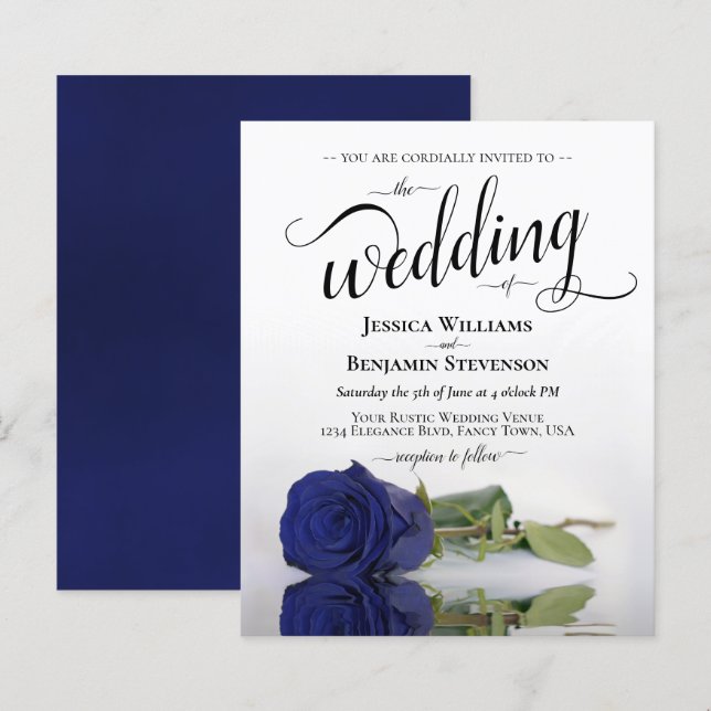 Papier Faire-part de mariage BUDGET Rose bleu simple de l (Devant / Derrière)