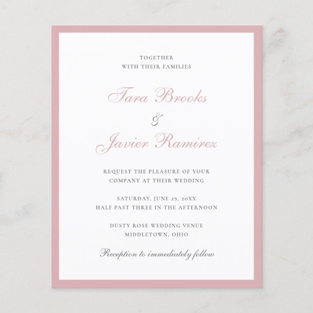 Papier Faire-part de mariage budget rose Rose simple et p (Devant)
