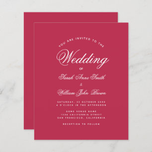 Papier Faire-part de mariage budget rouge magenta moderne