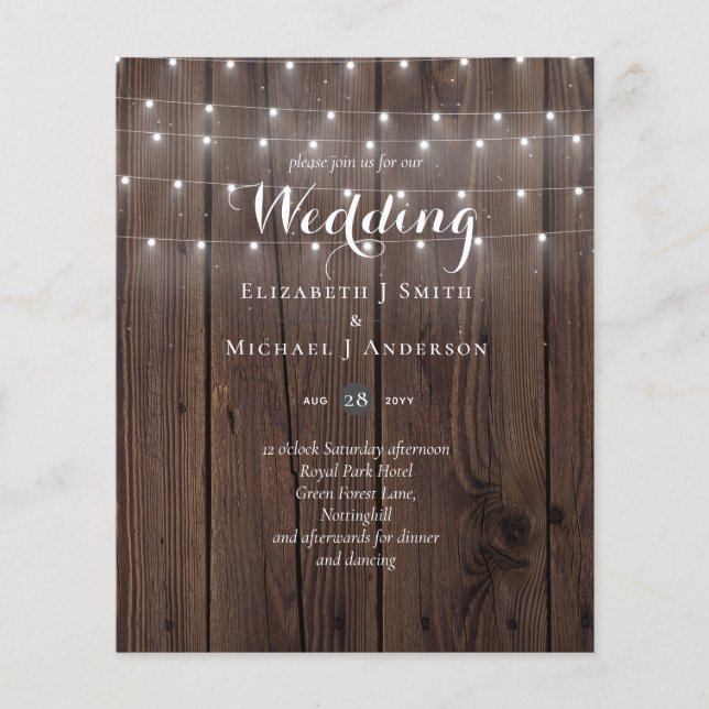 Papier Faire-part de mariage BUDGET Rustic Woodland Light (Devant)
