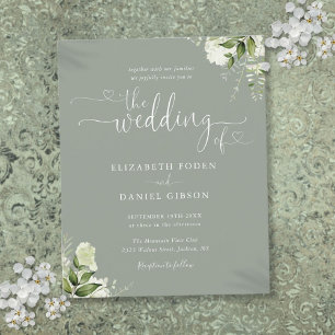 Papier Faire-part de mariage Budget Sage Greenery Script