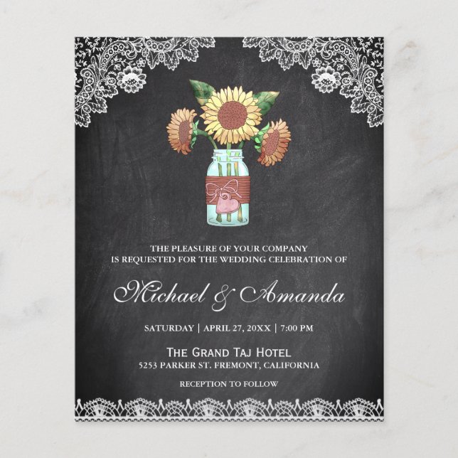 Papier Faire-part de mariage budget tournesols tableau no (Devant)