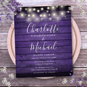 Papier Faire-part de mariage Budget Violet Rustique Lumiè