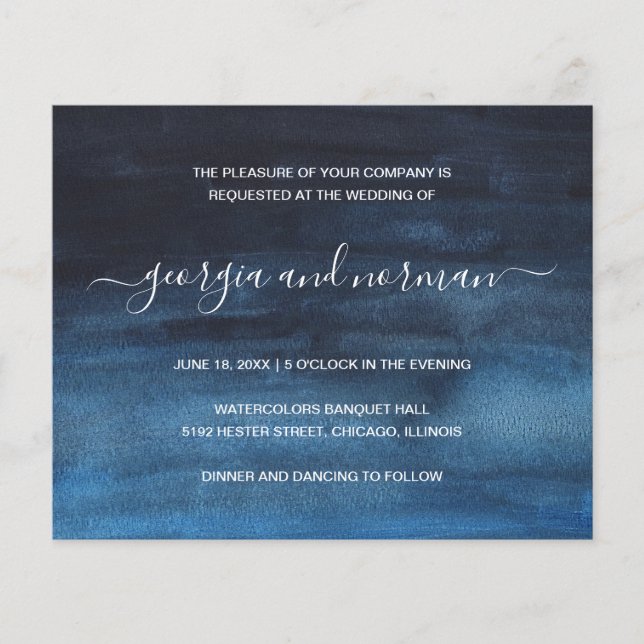 Papier Faire-part de mariage budgétaire bleu marine (Devant)