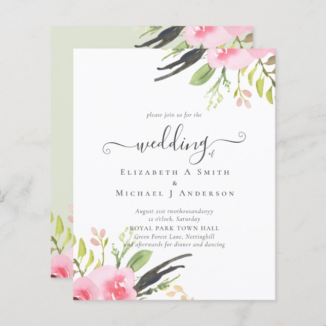 Papier Faire-part de mariage budgétaire de qualité d'oliv (Devant / Derrière)