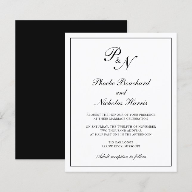 Papier Faire-part de mariage budgétaire Monogramme tradit (Devant / Derrière)