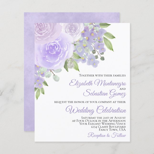 Papier Faire-part de mariage BUDGÉTAIRE Rose violet (Devant / Derrière)