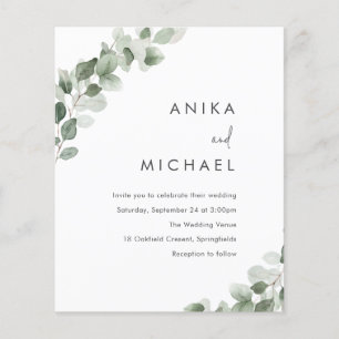 Papier Faire-part de mariage budgétaire Sage Green Leaf