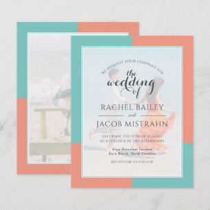 Papier Faire-part de mariage budgétaire turquoise et cora