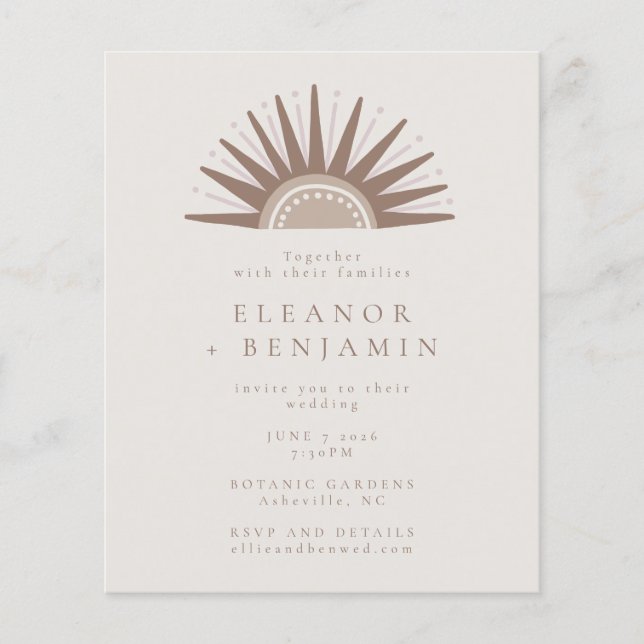 Papier Faire-part de mariage budgétaire unique Boho Sun T (Devant)