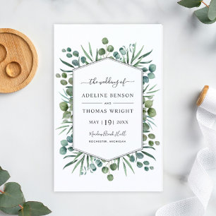 Papier Faire-part de mariage cadre hexagonal en eucalyptu