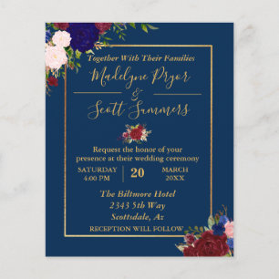 Papier Faire-part de mariage cadre or bordeaux marine dor