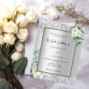 Papier Faire-part de mariage civil floral blanc argenté