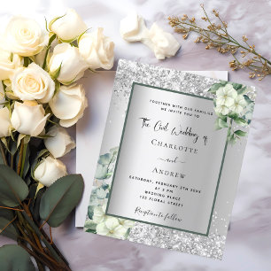 Papier Faire-part de mariage civil floral blanc argenté