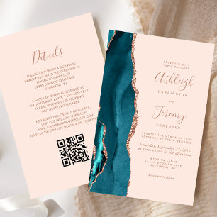Papier Faire-part de Mariage Code QR Blush Rose Doré Budg
