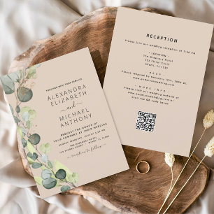 Papier Faire-part de mariage code QR Eucalyptus tout-en-u