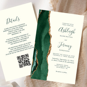 Papier Faire-part de mariage Code QR Ivoire Vert Emeraude