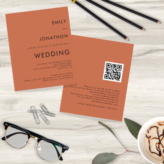 Papier Faire-part de mariage Code QR Terracotta Budget Si (Créateur téléchargé)