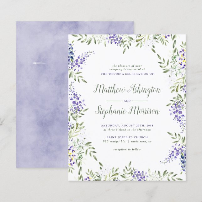 Papier Faire-part de mariage d'aquarelle budgétaire (Devant / Derrière)