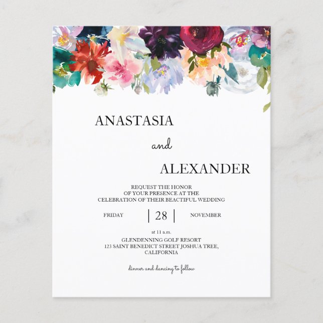 Papier Faire-part de mariage d'aquarelle budgétaire Invit (Devant)