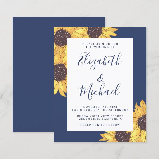 Papier Faire-part de mariage d'aquarelle de tournesol bud (Devant / Derrière)