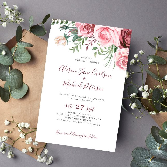 Papier Faire-part de mariage d'aquarelle rose budget (Créateur téléchargé)